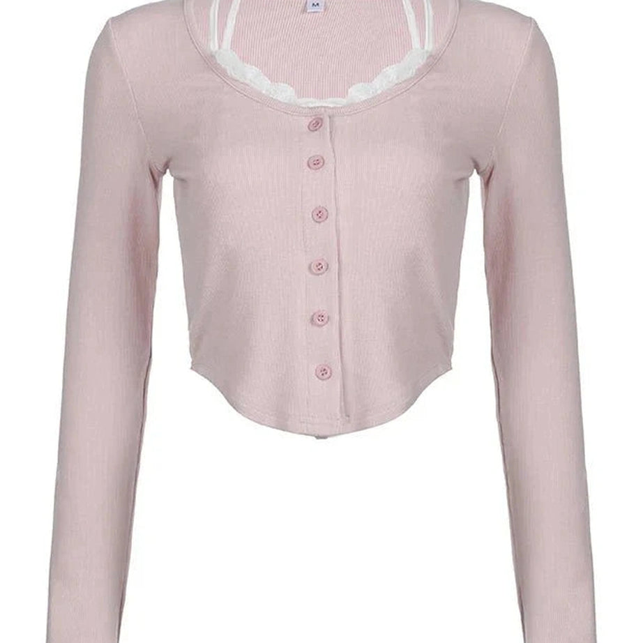 Y2k Blush Ballet Ribbed Cardigan