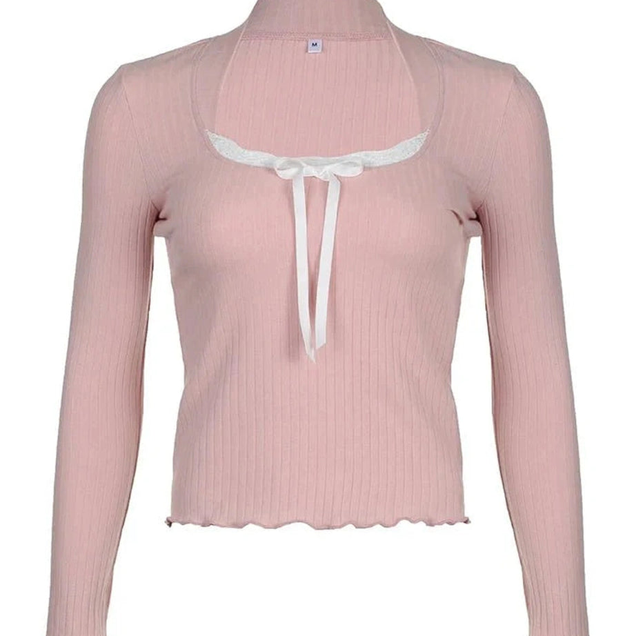 Y2k Blush Serenade Lace Collar Top