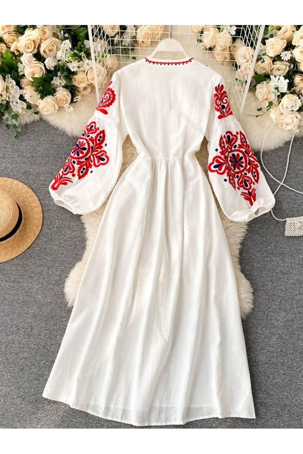 Y2k Bohemian O-Neck Lantern Sleeve Dress