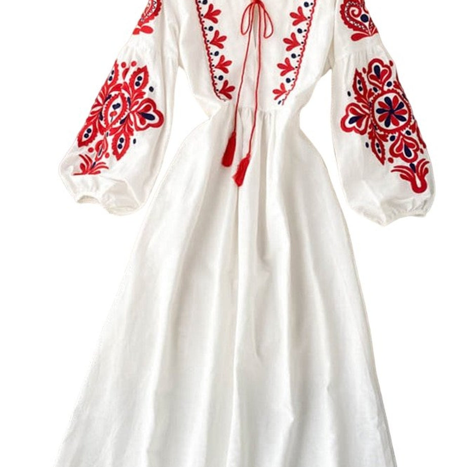 Y2k Bohemian O-Neck Lantern Sleeve Dress