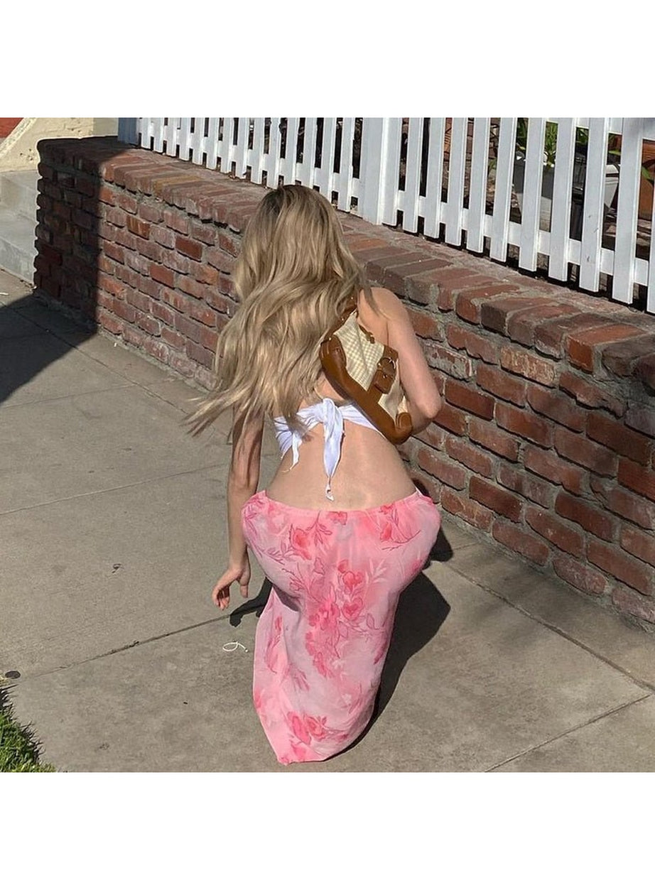 Y2k Bohemian Pink Floral Skirt