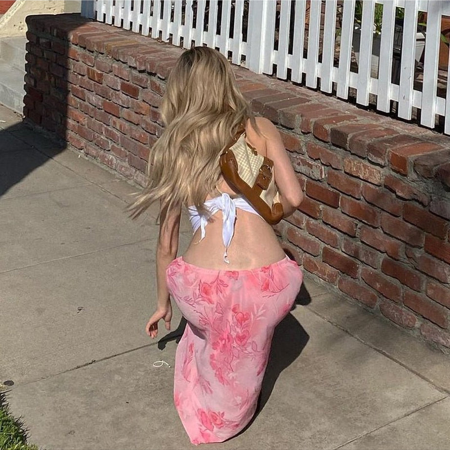 Y2k Bohemian Pink Floral Skirt
