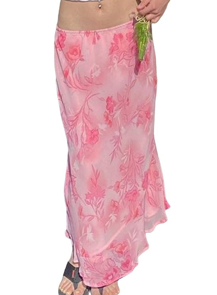 Y2k Bohemian Pink Floral Skirt