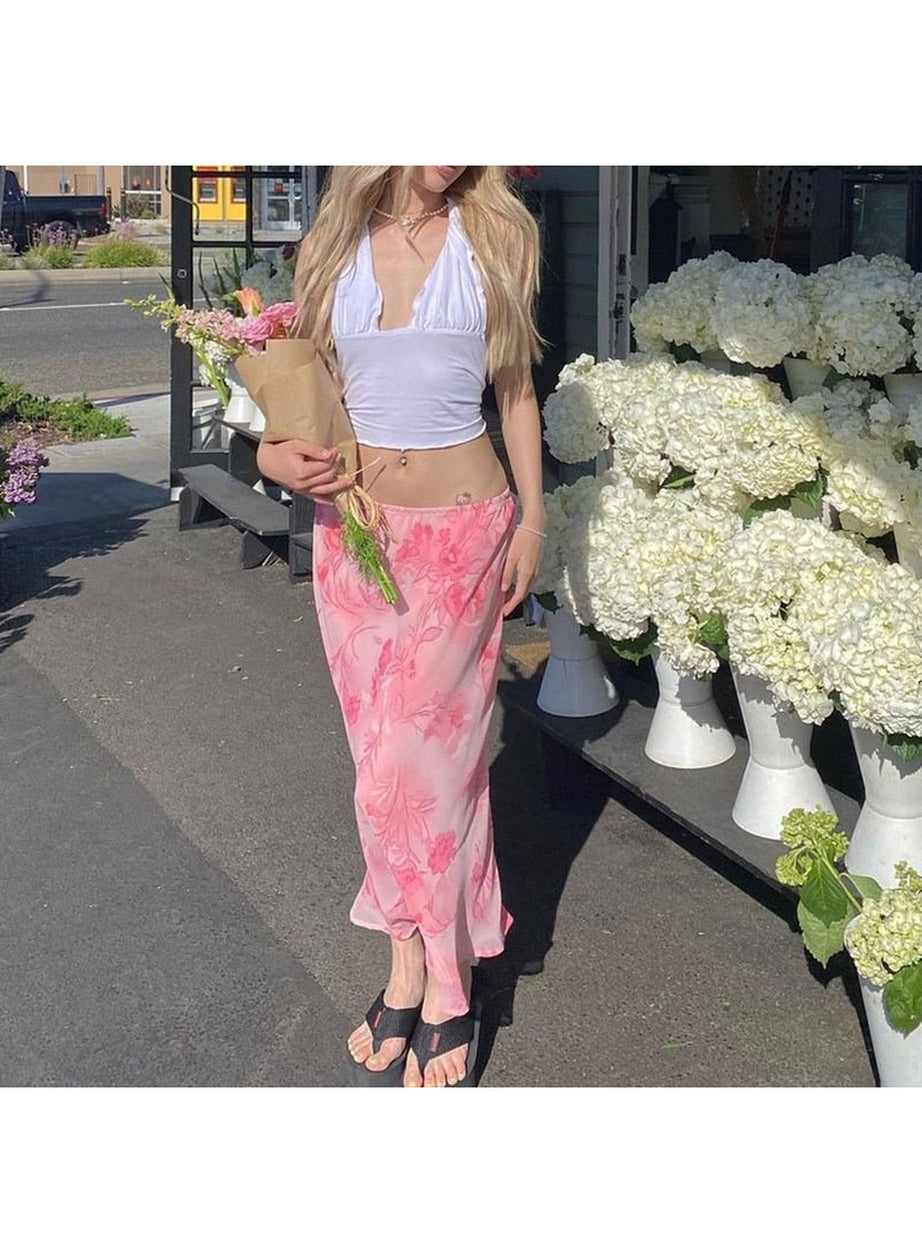 Y2k Bohemian Pink Floral Skirt