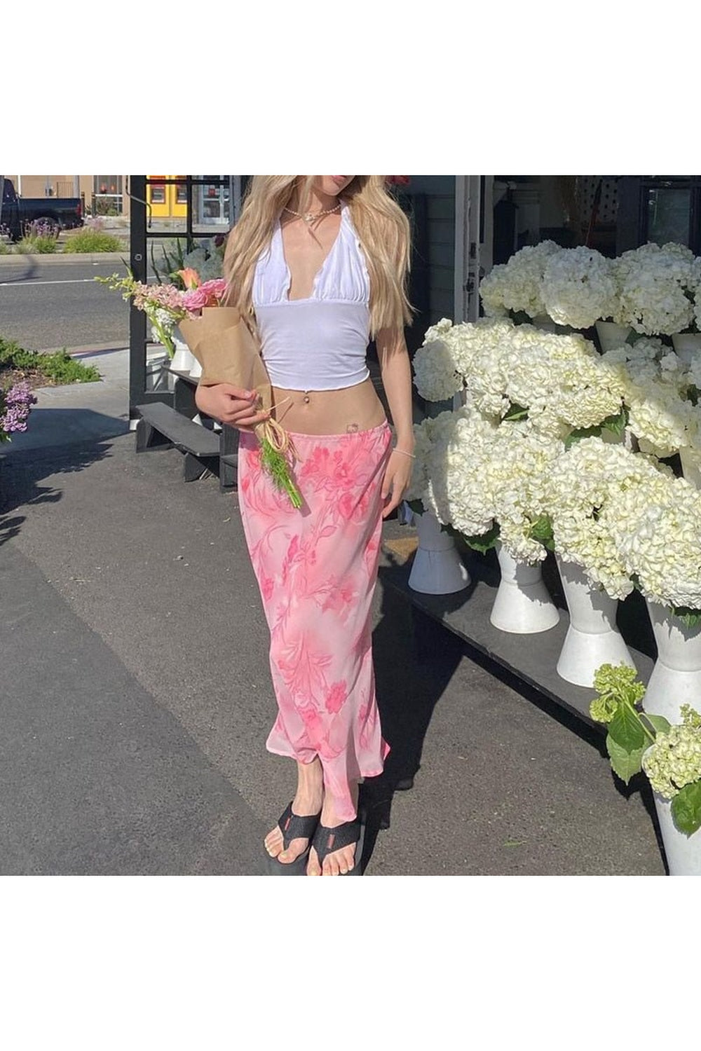 Y2k Bohemian Pink Floral Skirt