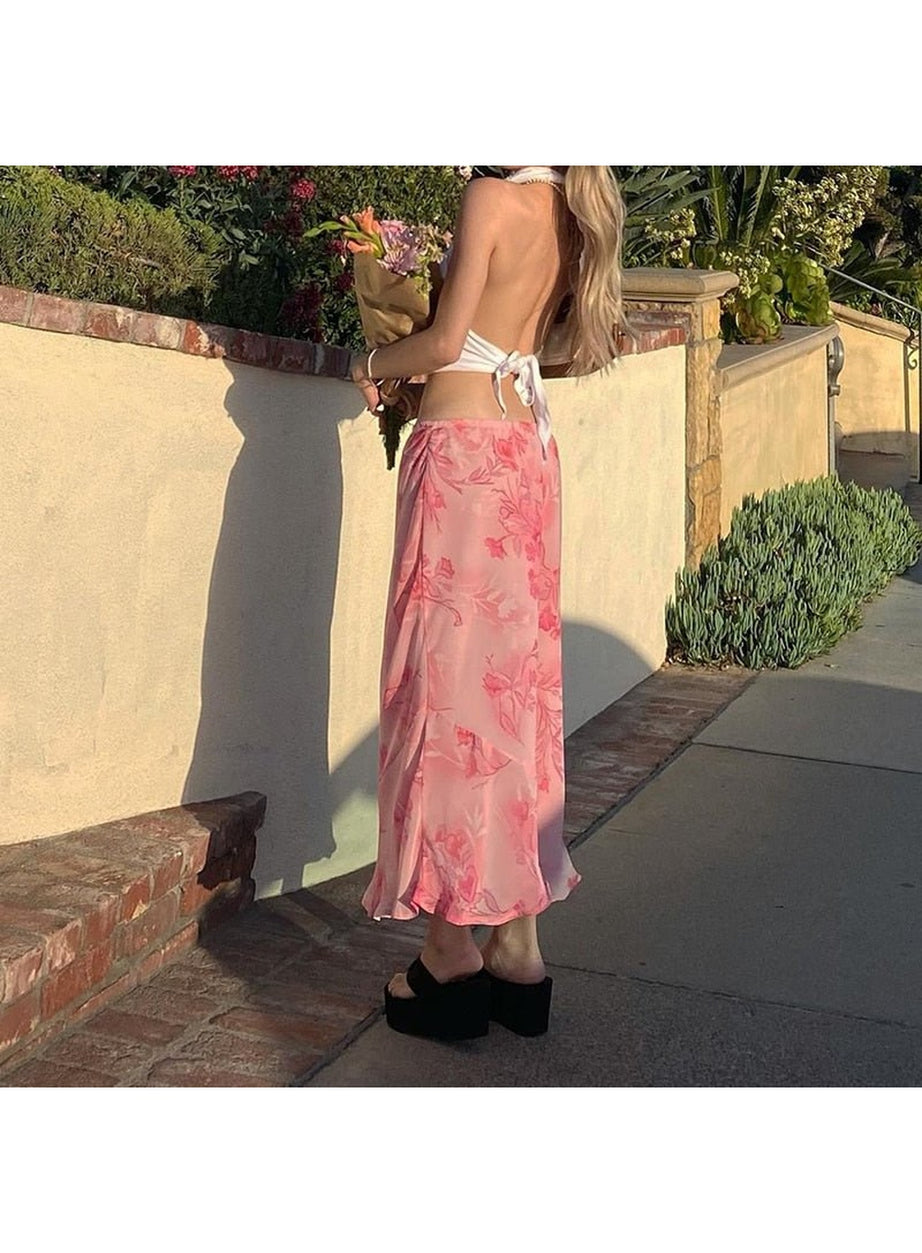 Y2k Bohemian Pink Floral Skirt