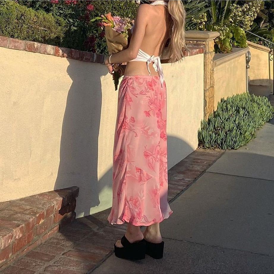Y2k Bohemian Pink Floral Skirt