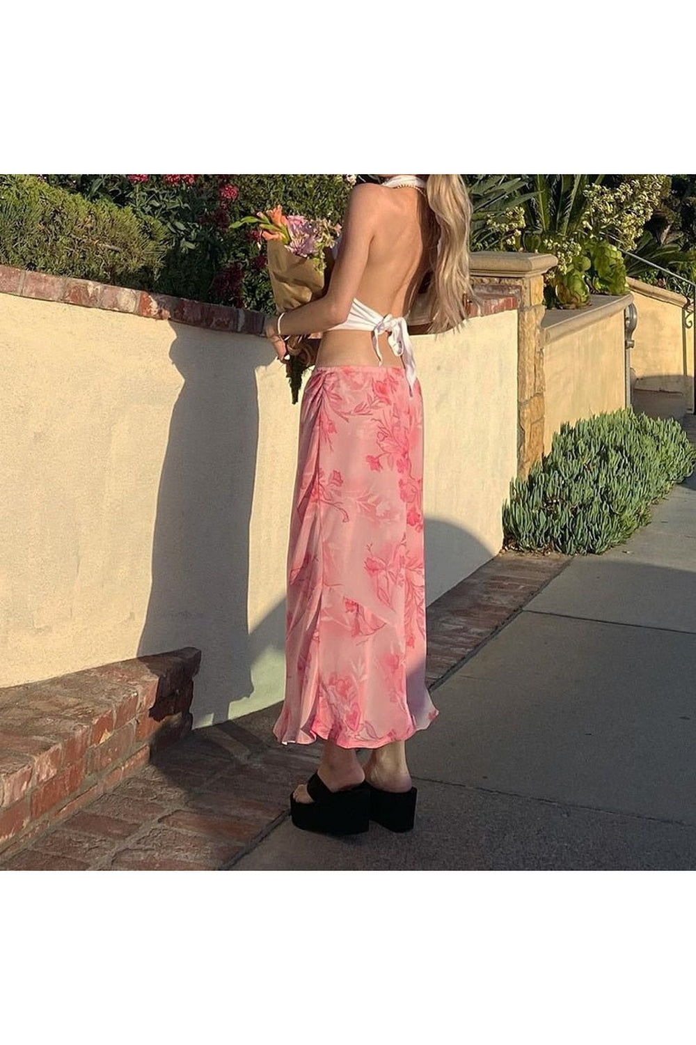 Y2k Bohemian Pink Floral Skirt