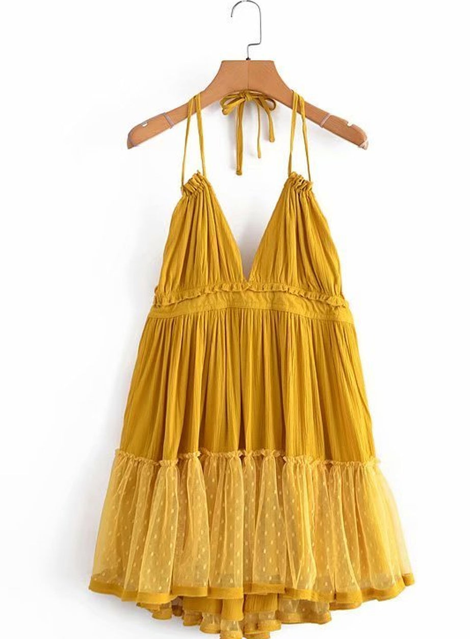 Y2k Boho Backless Lace Spliced Dress