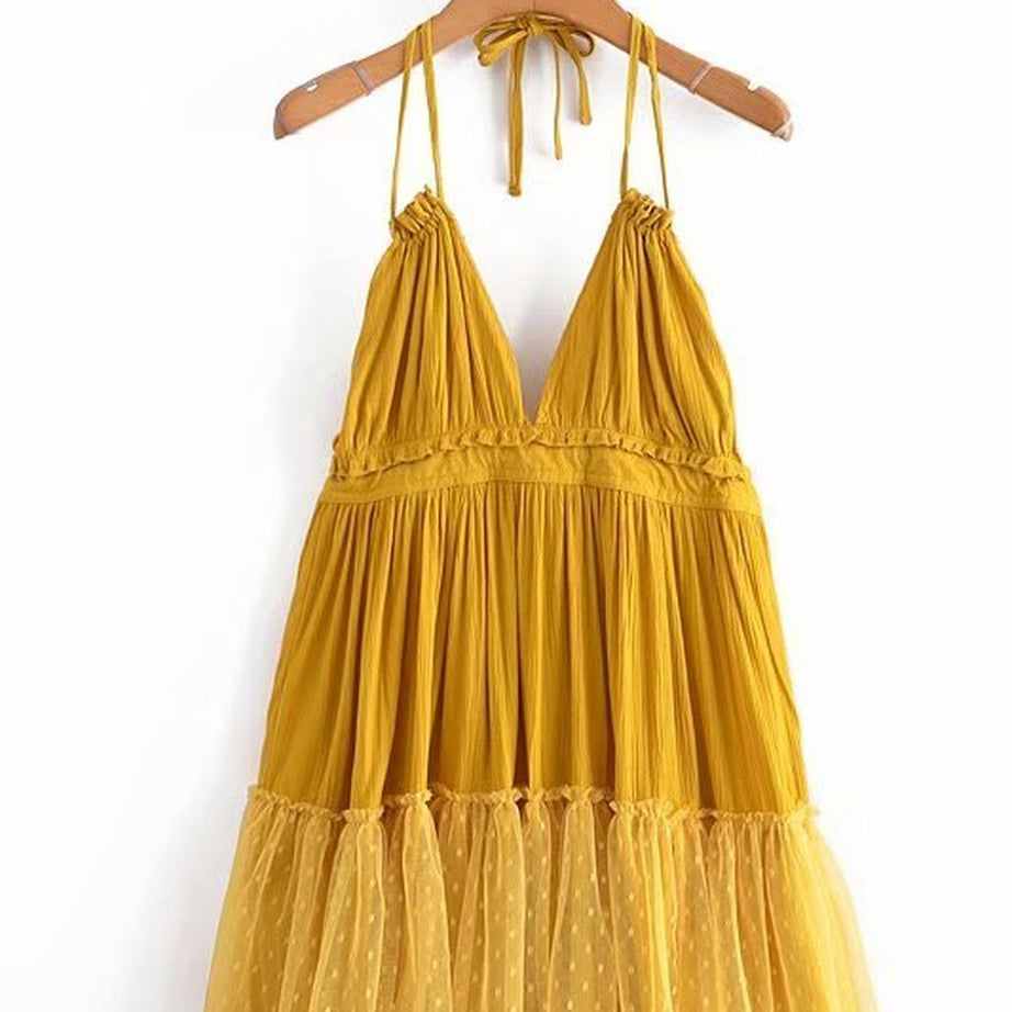 Y2k Boho Backless Lace Spliced Dress