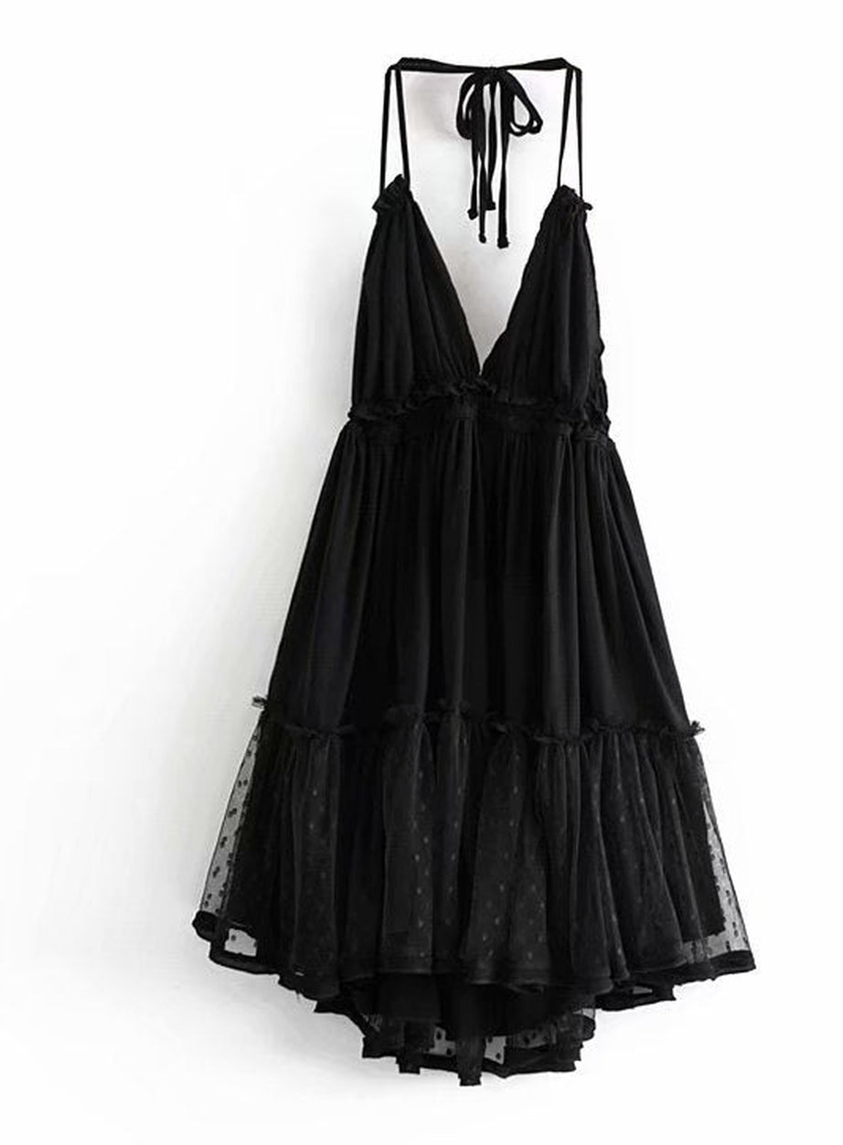 Y2k Boho Backless Lace Spliced Dress