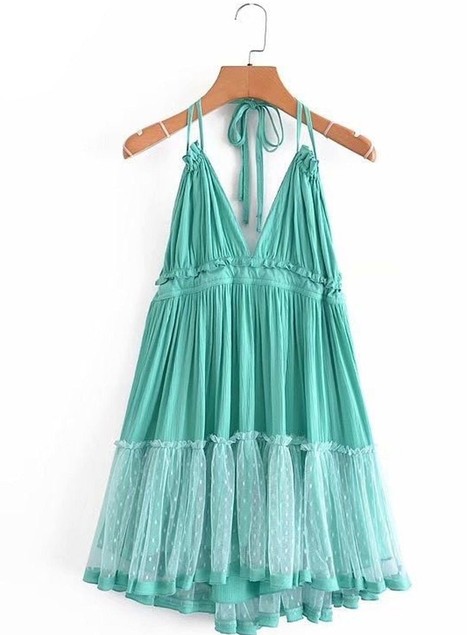 Y2k Boho Backless Lace Spliced Dress