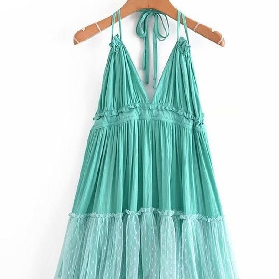 Y2k Boho Backless Lace Spliced Dress