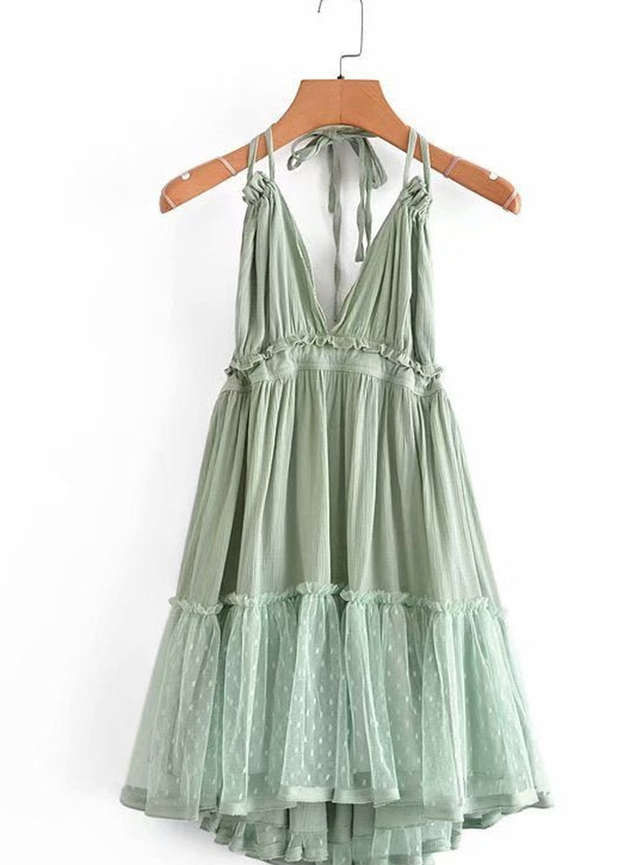 Y2k Boho Backless Lace Spliced Dress