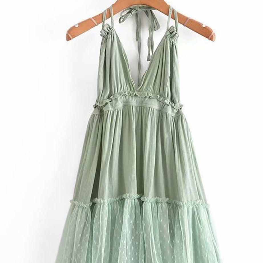 Y2k Boho Backless Lace Spliced Dress