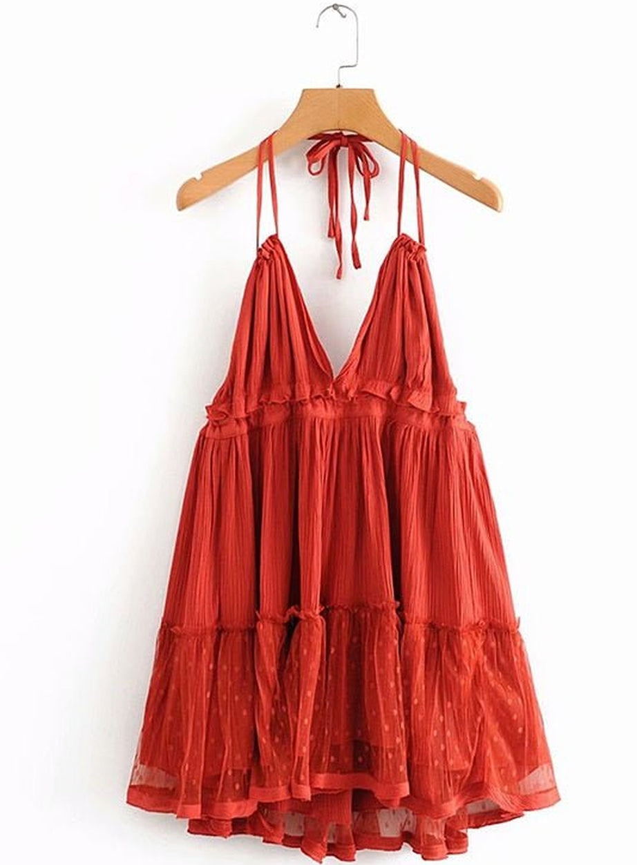 Y2k Boho Backless Lace Spliced Dress