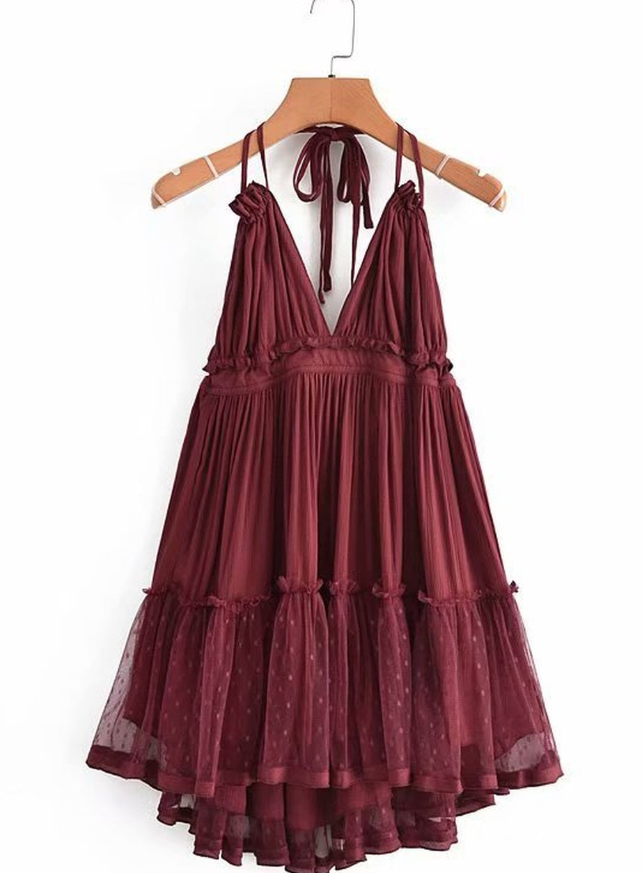 Y2k Boho Backless Lace Spliced Dress