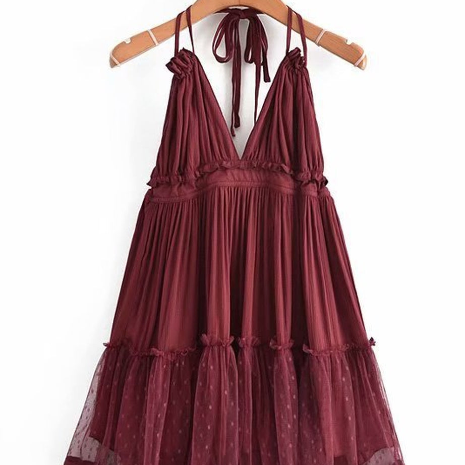 Y2k Boho Backless Lace Spliced Dress