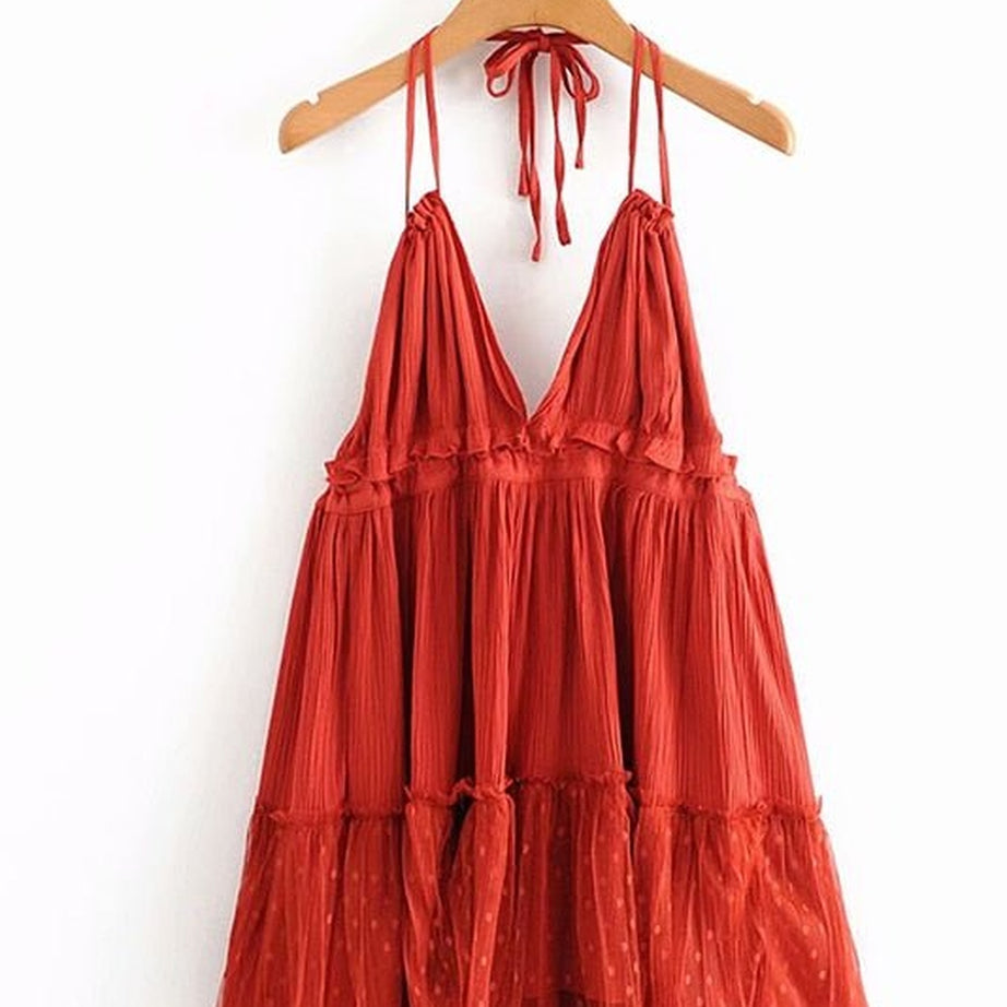 Y2k Boho Backless Lace Spliced Dress