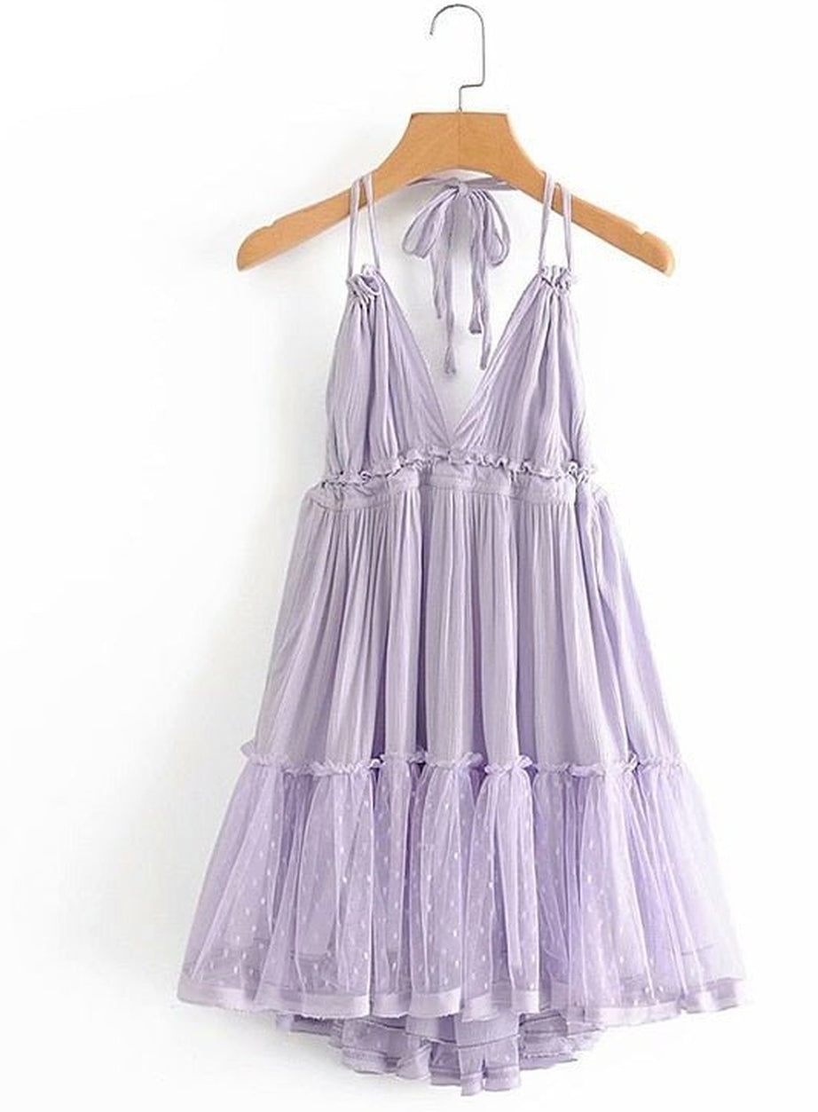 Y2k Boho Backless Lace Spliced Dress