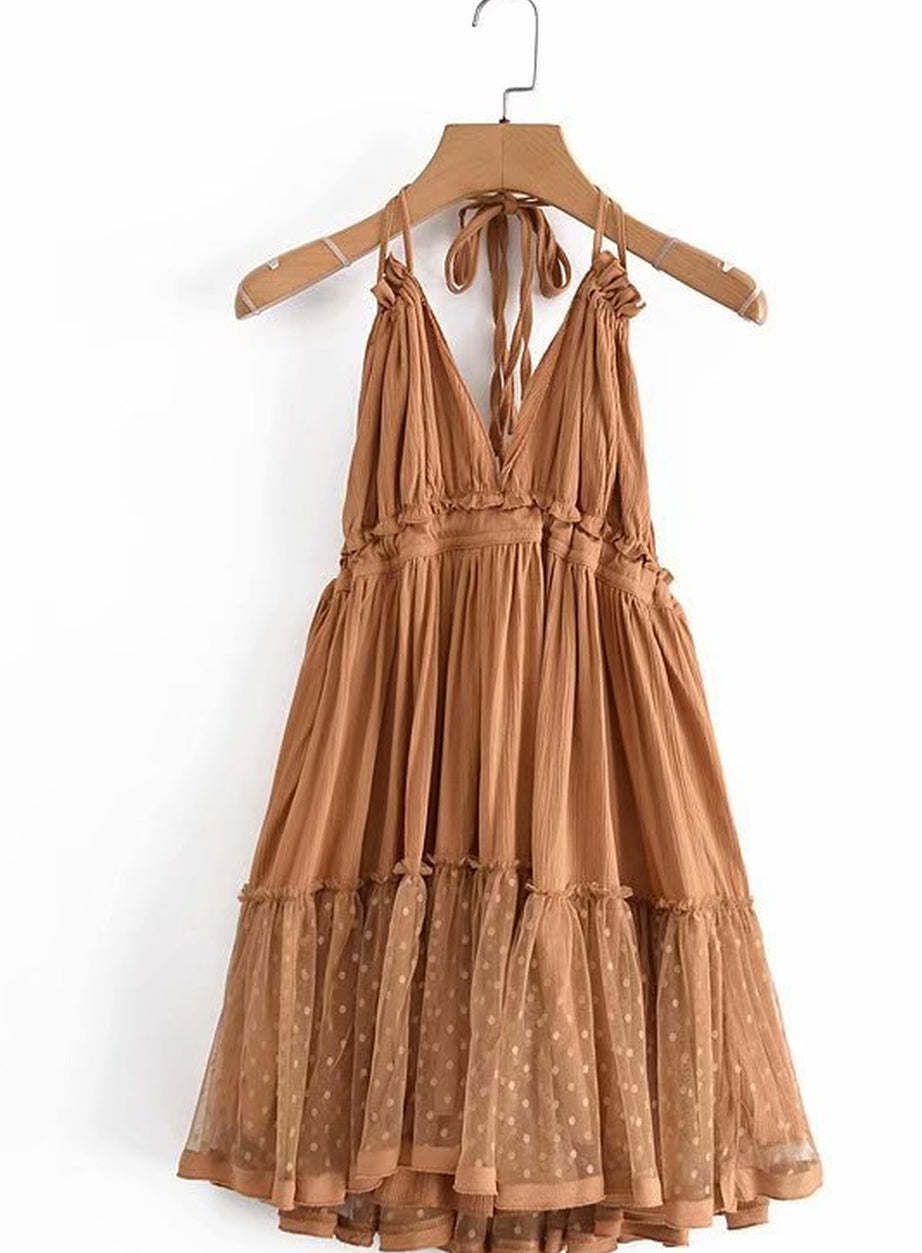 Y2k Boho Backless Lace Spliced Dress