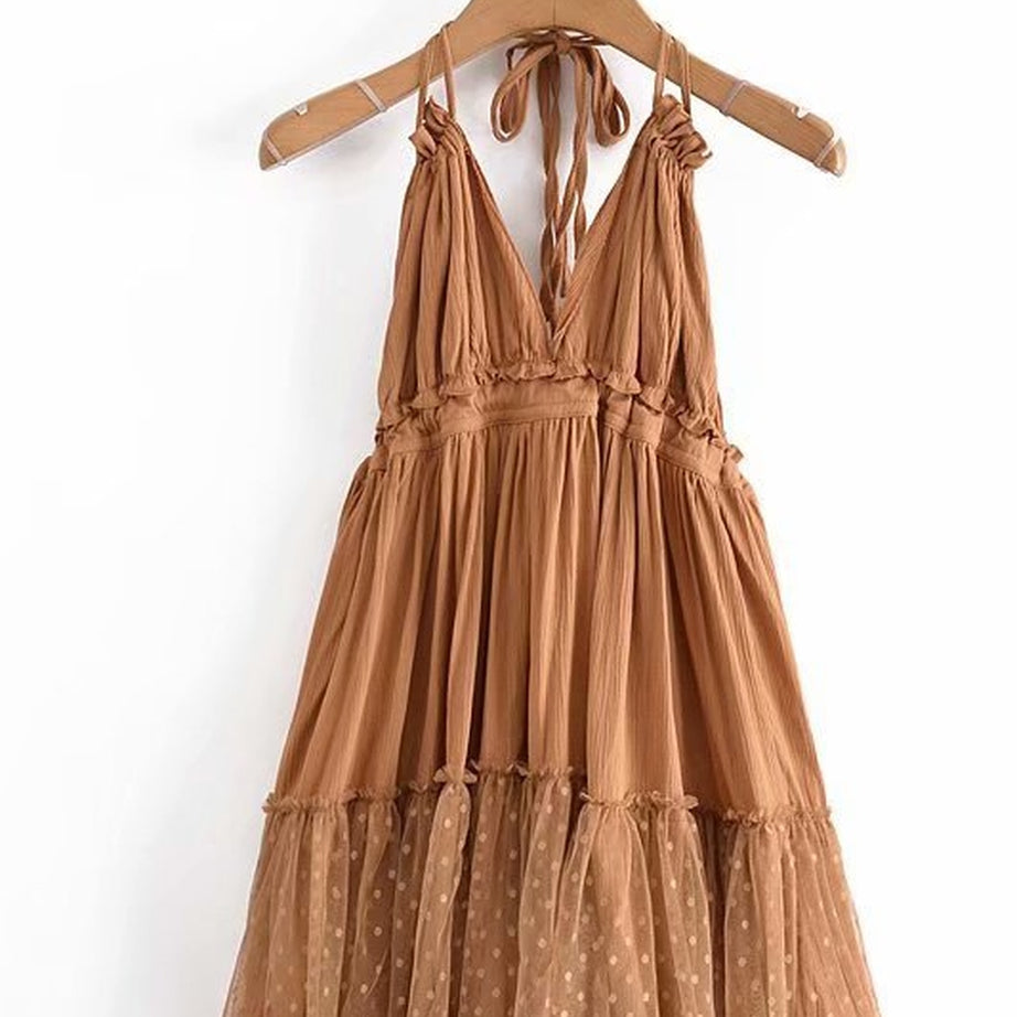 Y2k Boho Backless Lace Spliced Dress
