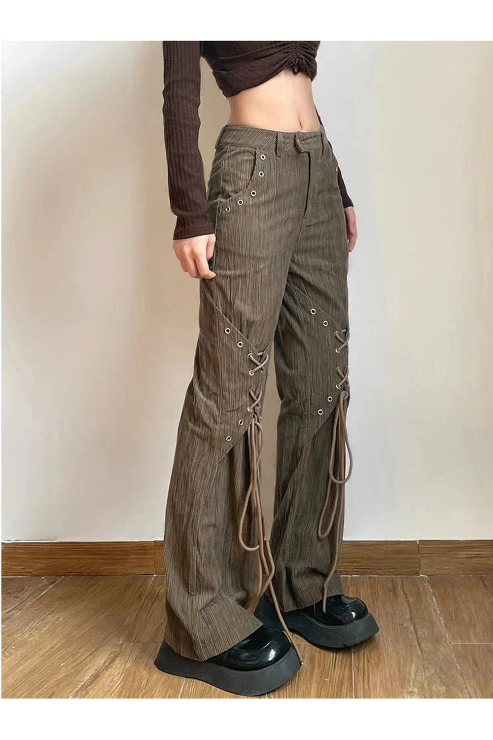 Y2k Boho Corduroy Lace-Up Pants