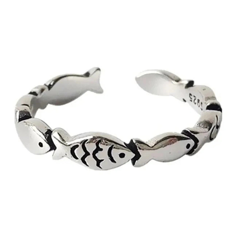 Y2k Boho Fish Adjustable Silver Ring