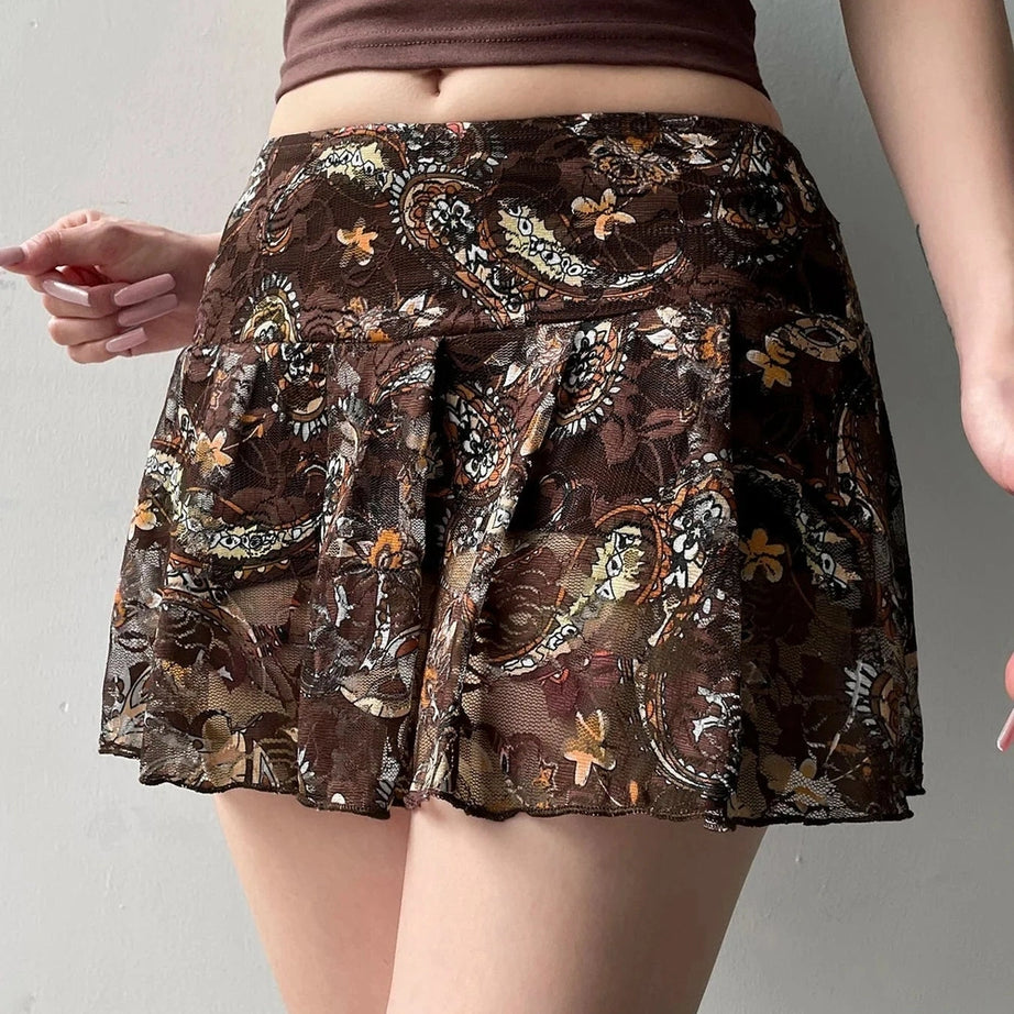 Y2k Boho Paisley Mesh Skirt