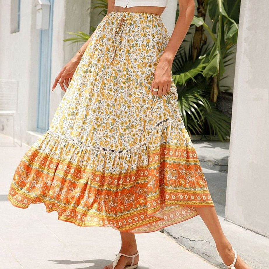 Y2k Boho Retro Floral Print Skirt