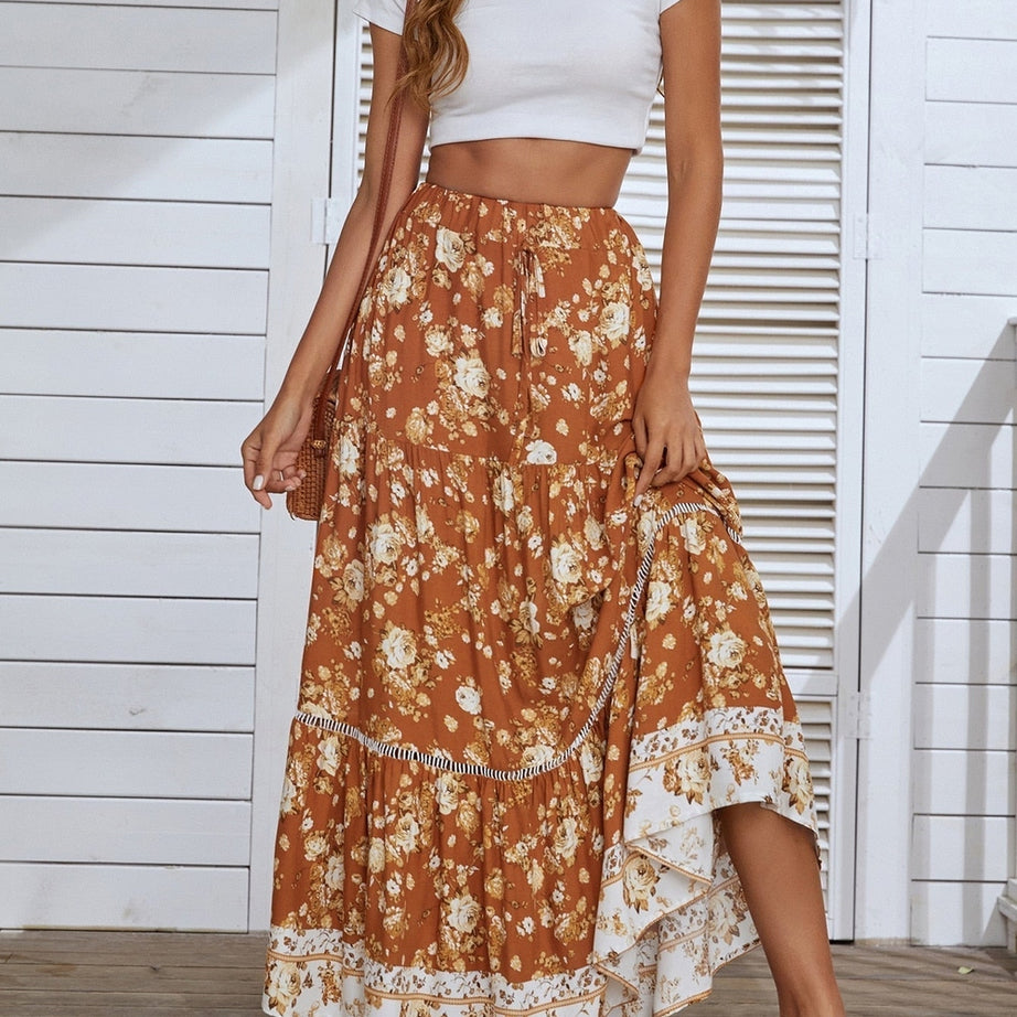 Y2k Boho Retro Floral Print Skirt