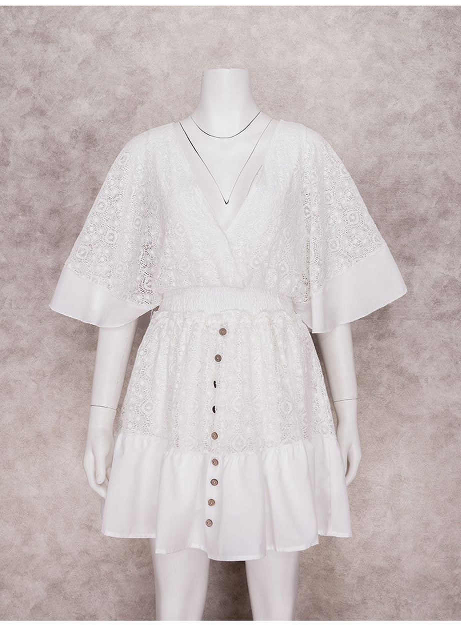 Y2k Boho White Lace Mini Dress