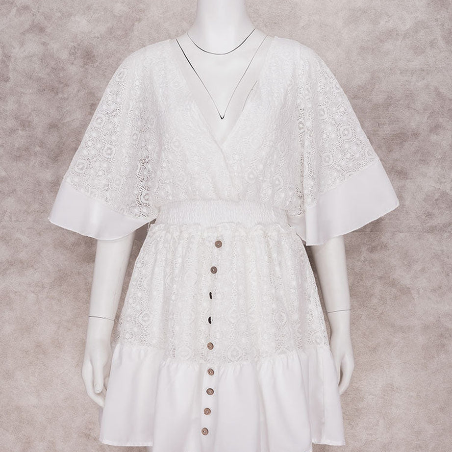 Y2k Boho White Lace Mini Dress