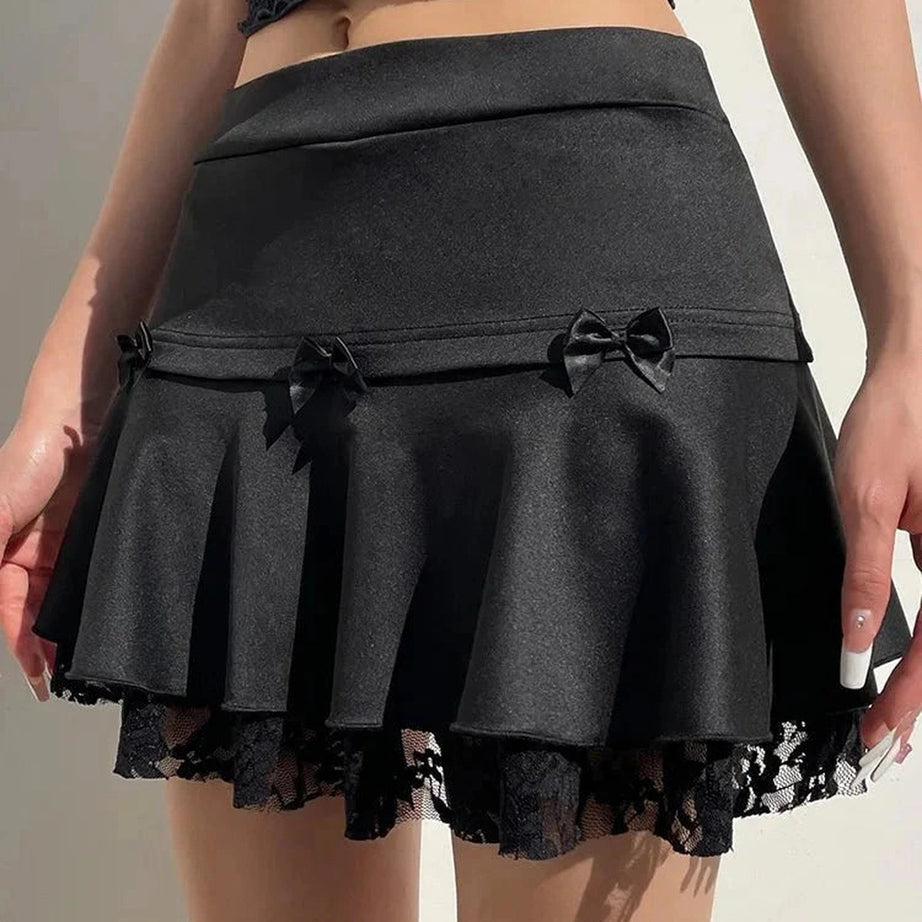 Y2k Bow Lace Hem Mini Skirt