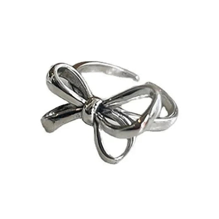 Y2k Bow Pattern Silver Ring