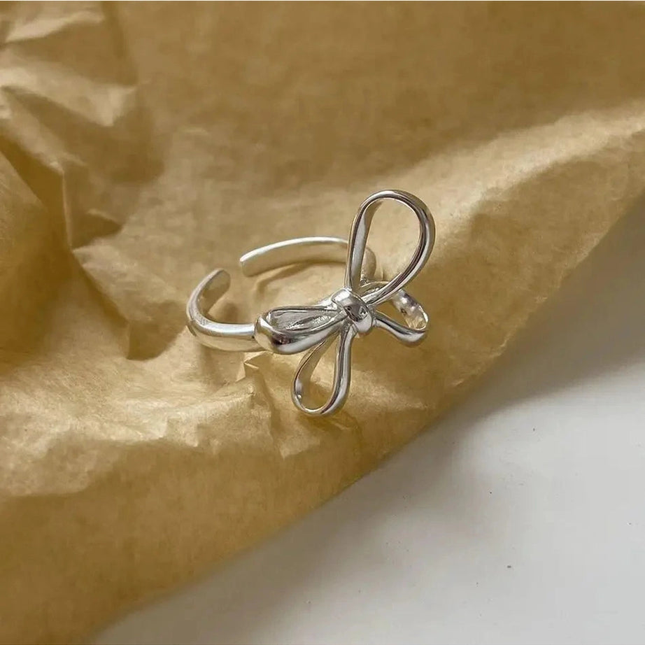 Y2k Bow Pattern Silver Ring
