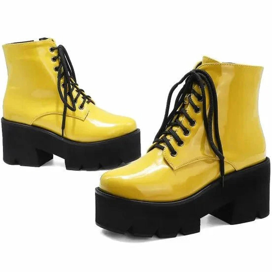 Y2k British Style Zipper Platform Boots