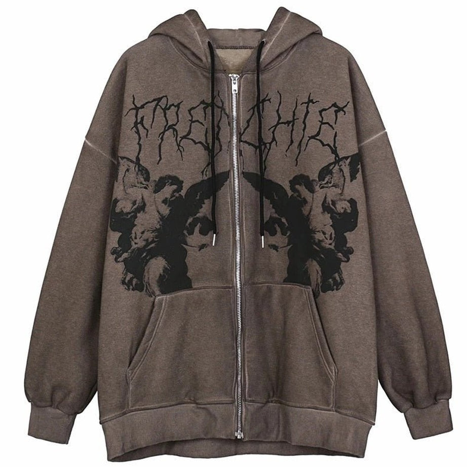 Y2k Acubi Brown Angel Hoodie