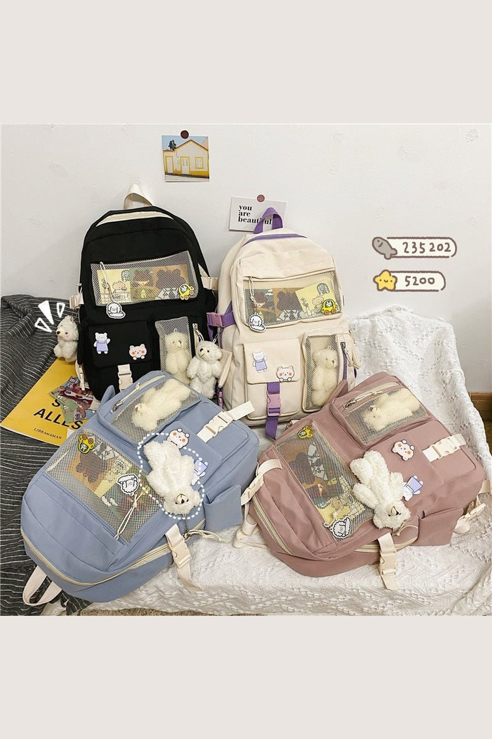 Y2k Buckle Badge Pastel Color Backpack