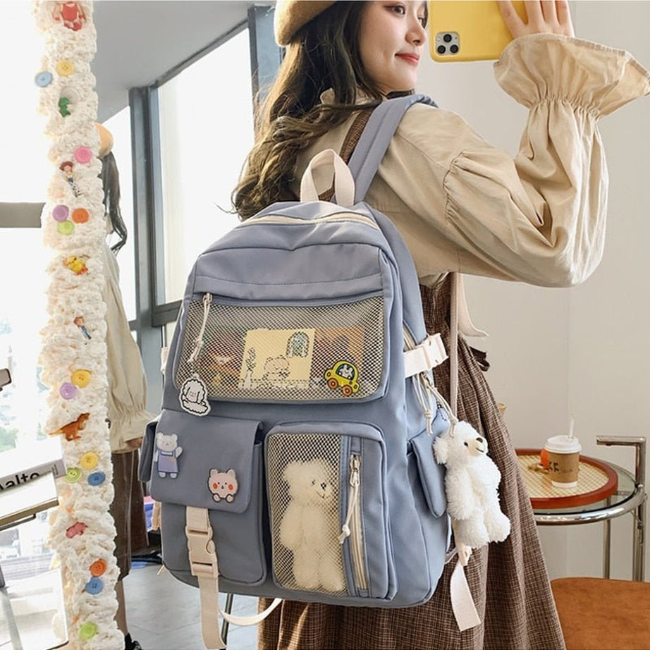 Y2k Buckle Badge Pastel Color Backpack