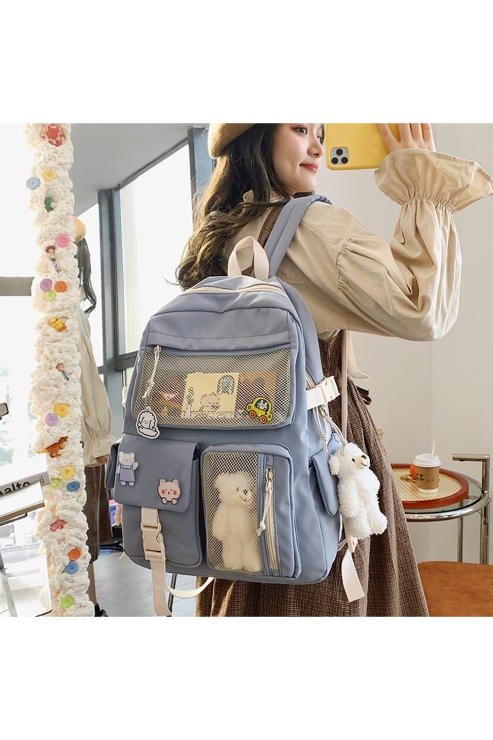 Y2k Buckle Badge Pastel Color Backpack