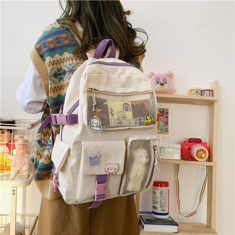 Y2k Buckle Badge Pastel Color Backpack