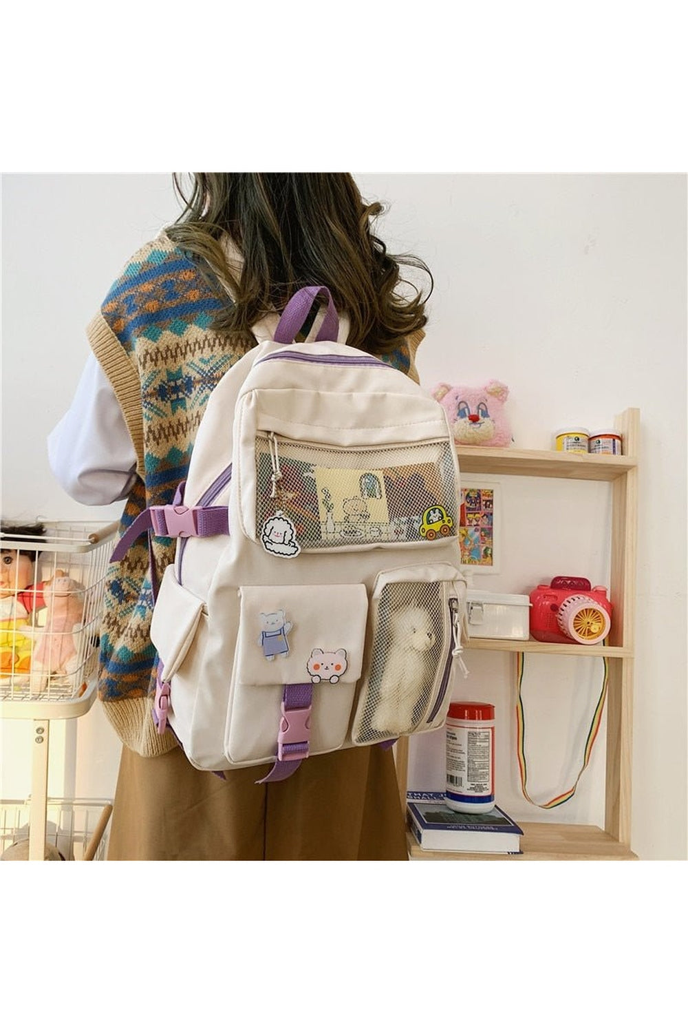 Y2k Buckle Badge Pastel Color Backpack