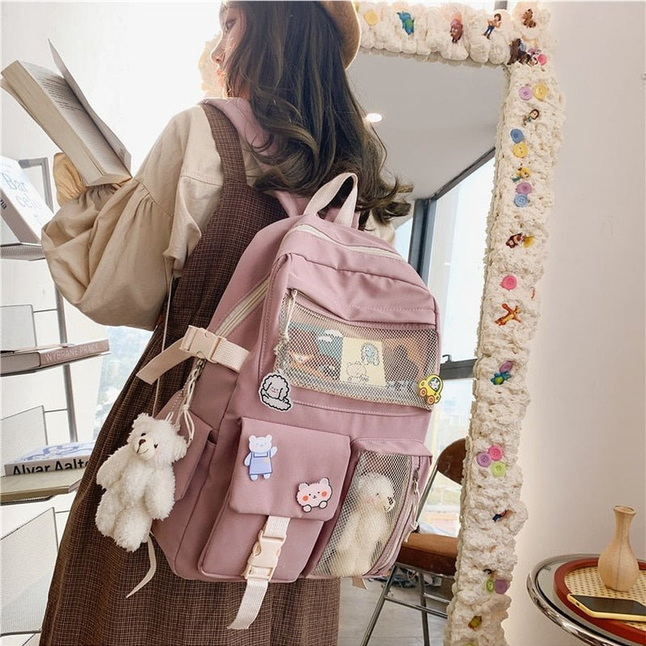 Y2k Buckle Badge Pastel Color Backpack