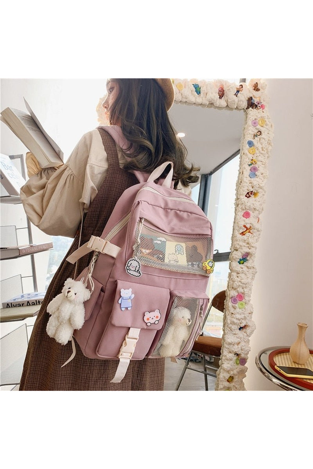Y2k Buckle Badge Pastel Color Backpack
