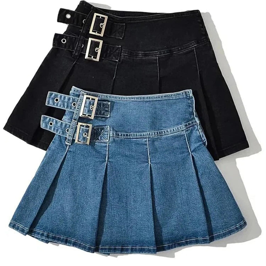 Y2k Buckle Denim Mini Skirt