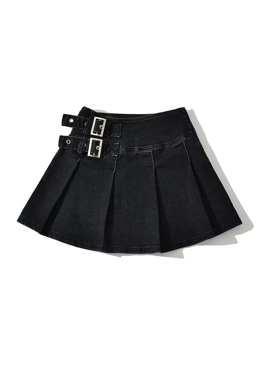 Y2k Buckle Denim Mini Skirt