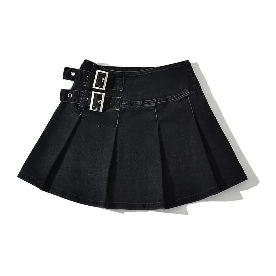 Y2k Buckle Denim Mini Skirt