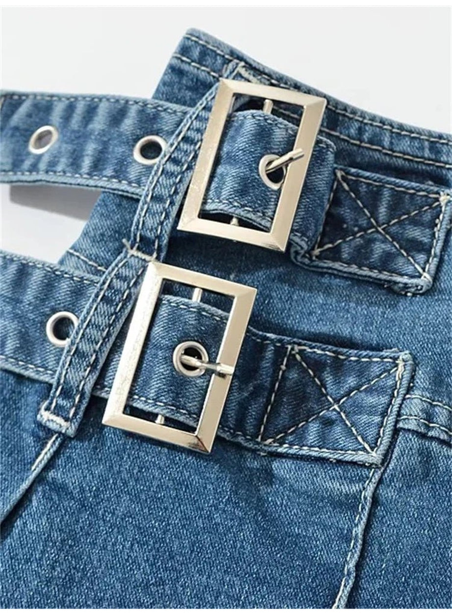Y2k Buckle Denim Mini Skirt