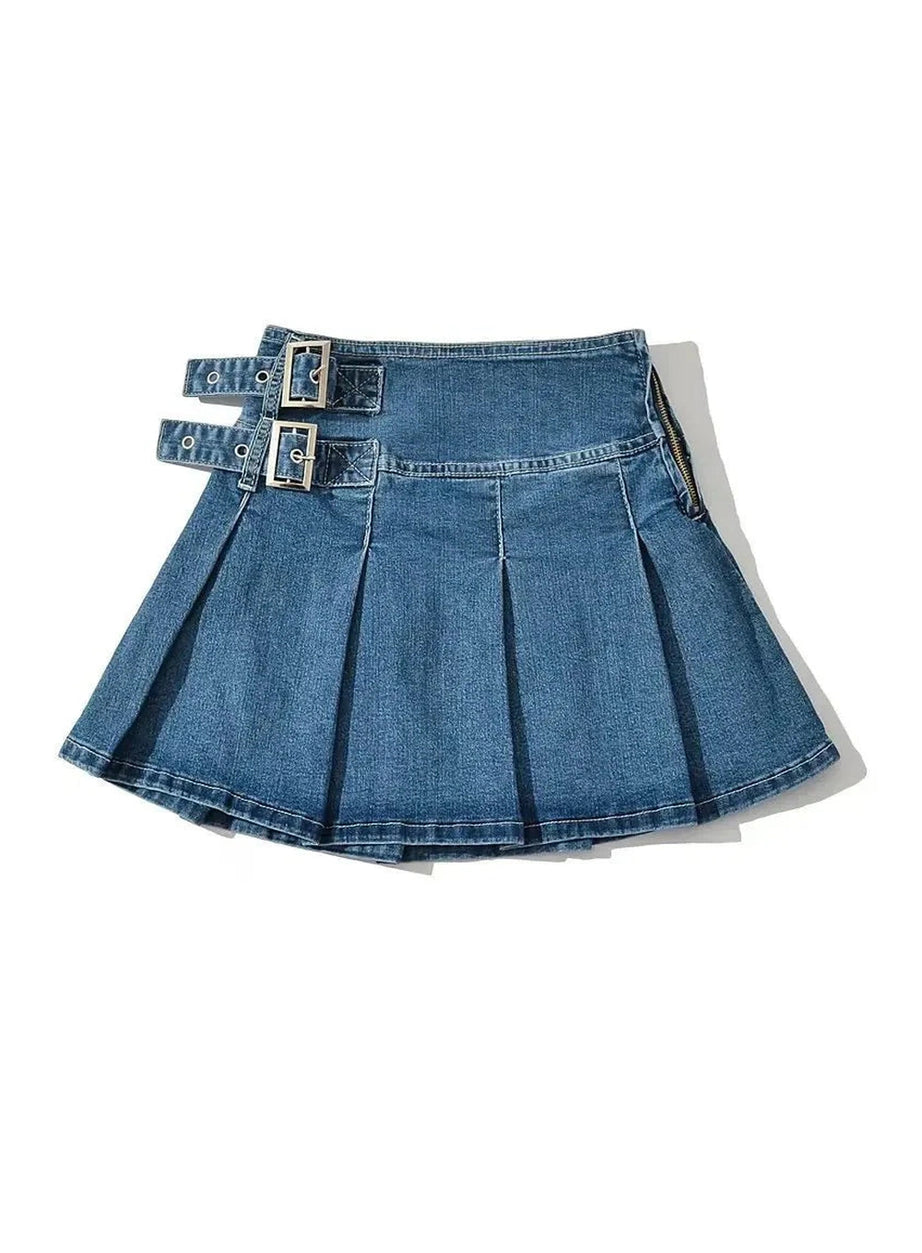 Y2k Buckle Denim Mini Skirt